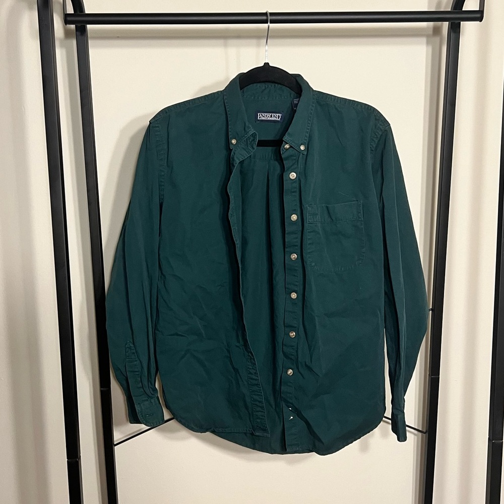 Lands’ End dark green button up